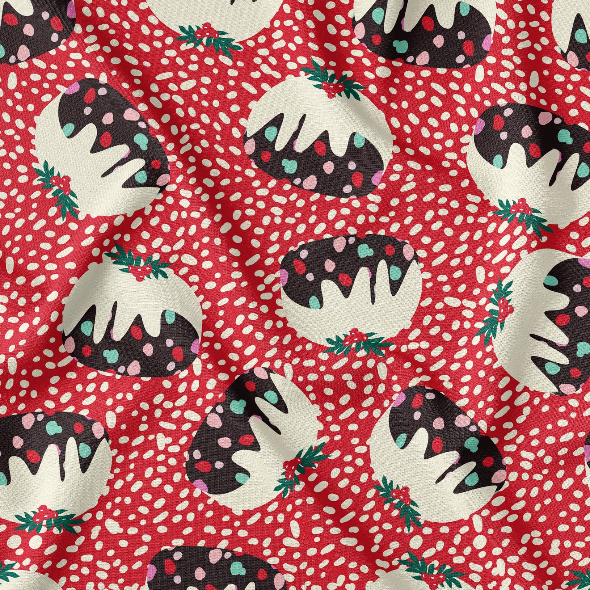 Petit Pudding Poinsietta Print-On-Demand Fabric