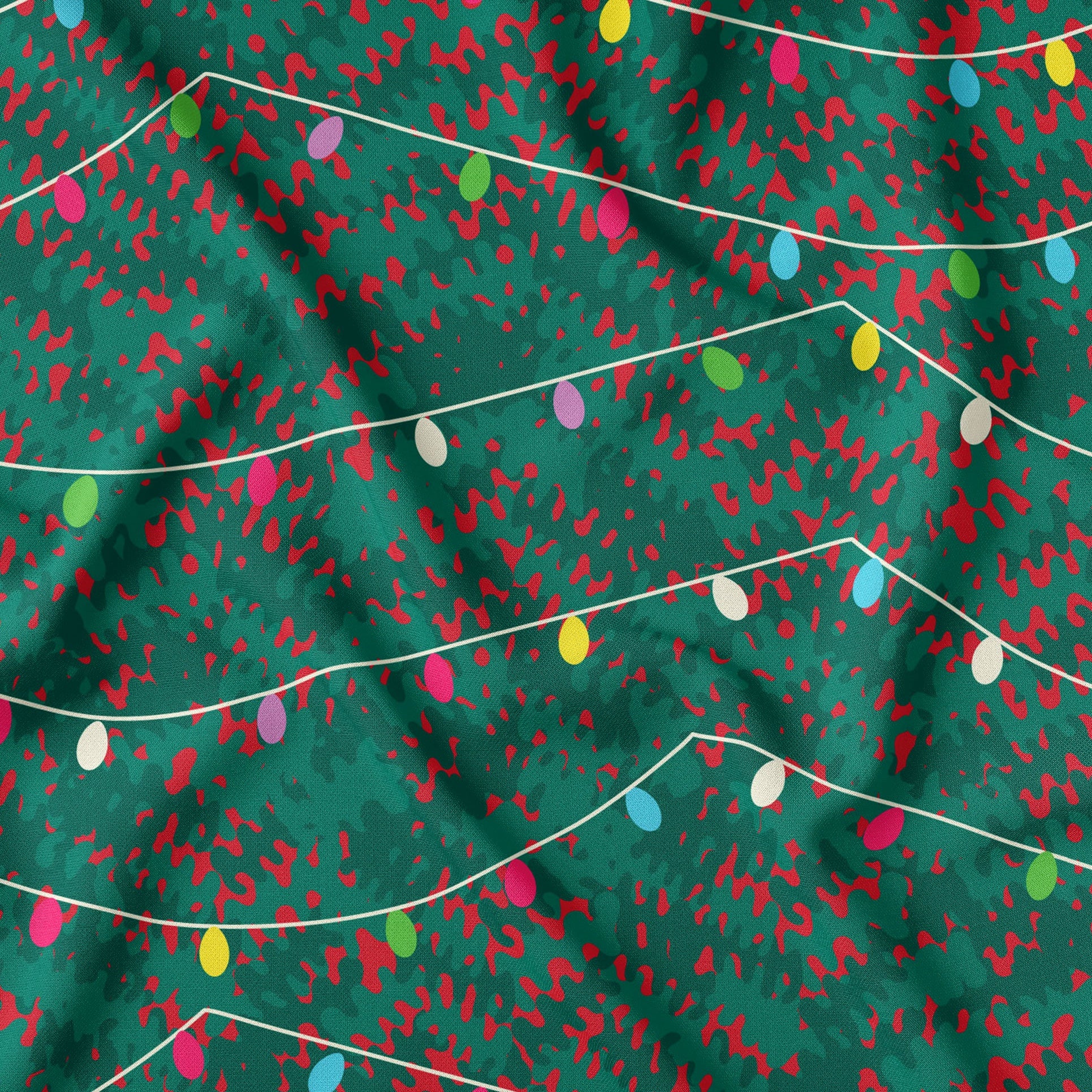 Tree Lights Poinsettia Multi Print-On-Demand Fabric